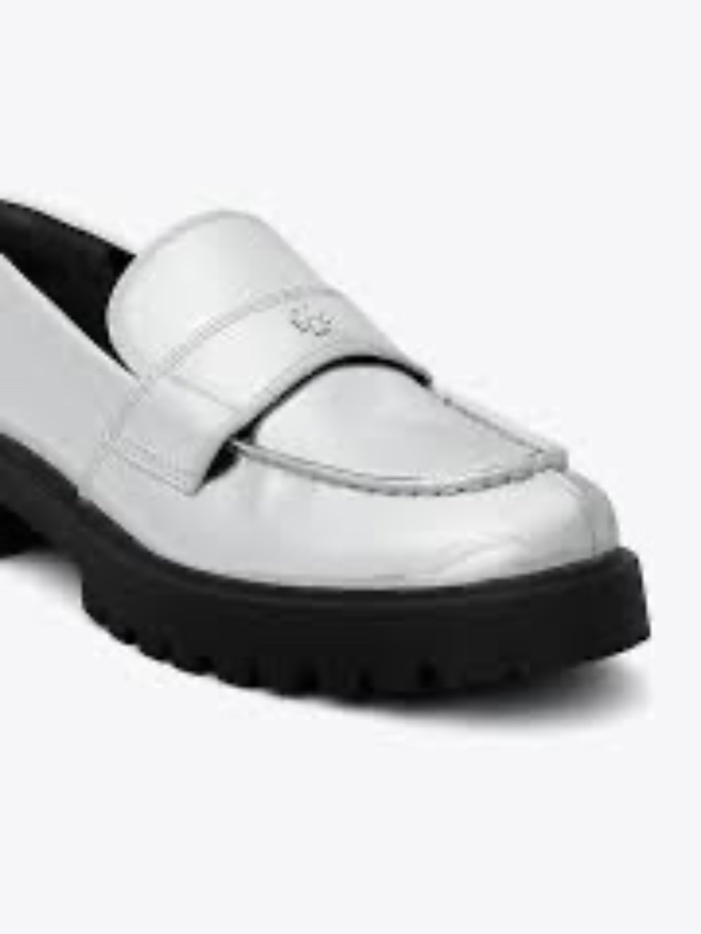 NIB Tory Burch Mirror Metallic Silver Leather Lug Sole Loafers ARGENTO SILVER